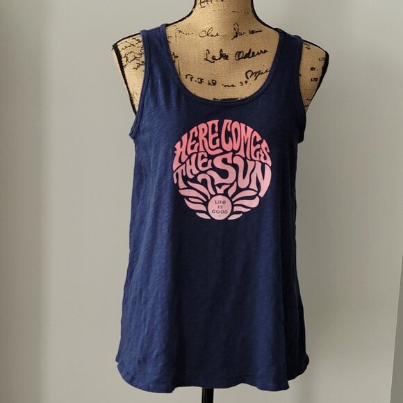 Ladies Life is Good Navy  Here comes the Sun Tank Top Medium - Picture 1 of 11